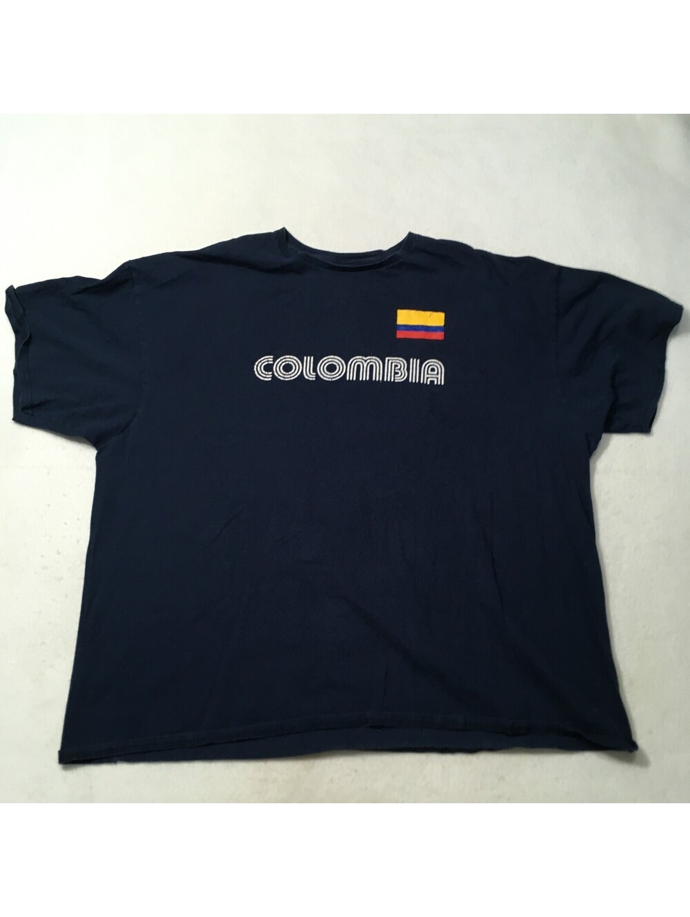 COLUMBIA T Shirt Mens XXL blue crew Neck Logo Cotton FLAG